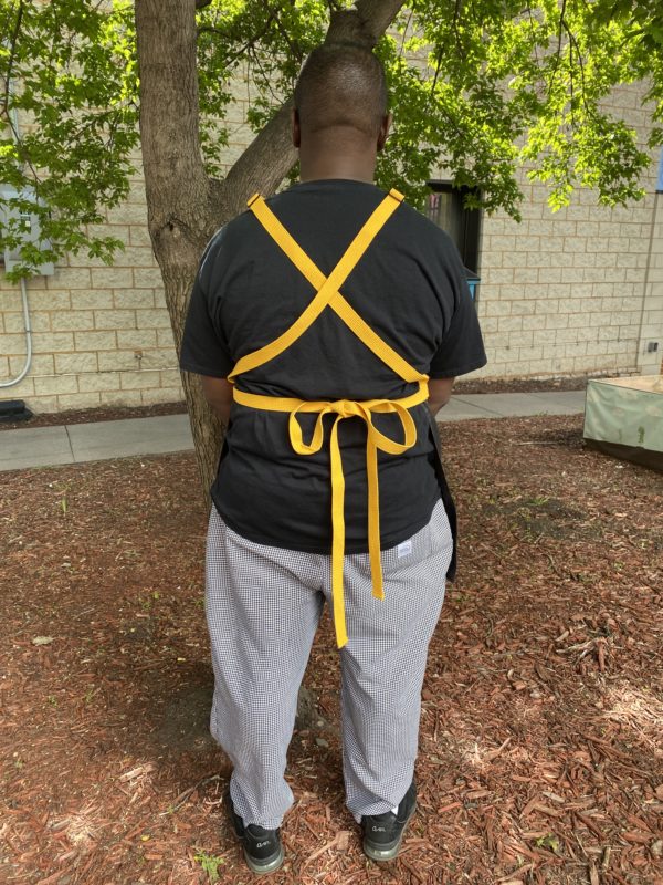 back of apron yellow straps